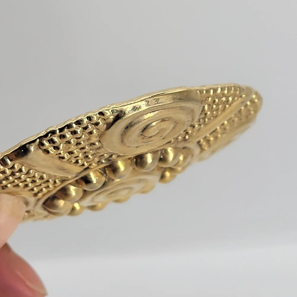Vintage Signed PEARL 1990 Belt Buckle Round Gold Metal Enamel